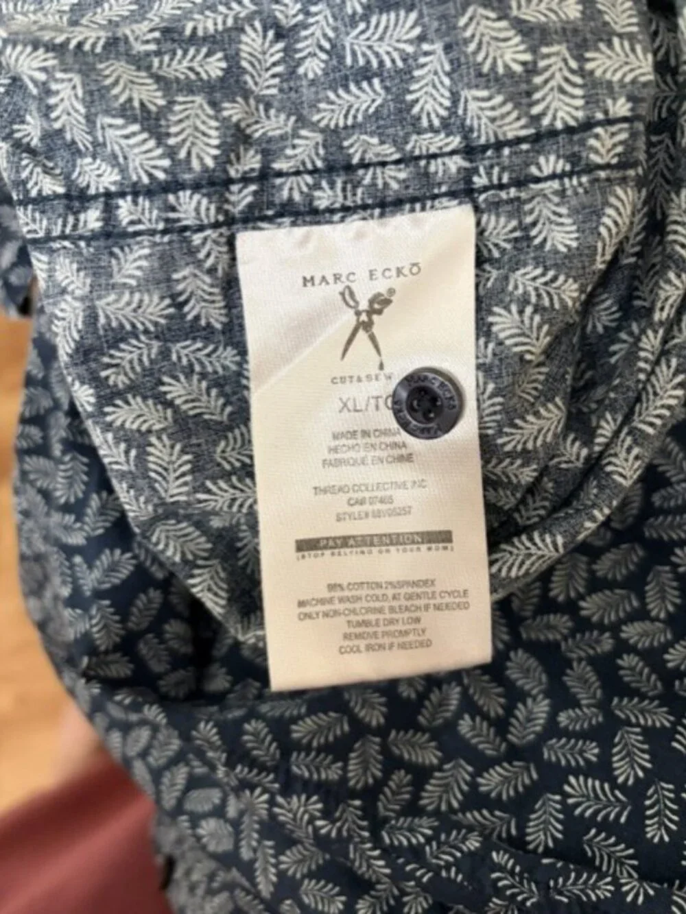 Marc Ecko Dark Blue Short Sleeve Shirt Leaf Motif 2 Pocket Men's XL